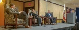 Photo of panel (from left to right) Wilkes Communications & River Street Networks CEO Eric Cramer, Assistant GM & COO Kristi Westbrock, DCN CEO Seth Arndorfer presenting Futures Task Force insight to telco executives at NTCA–The Rural Broadband Association’s Executive Forum. NTCA–The Rural Broadband Association CEO Shirley Bloomfield (far right) served as moderator.